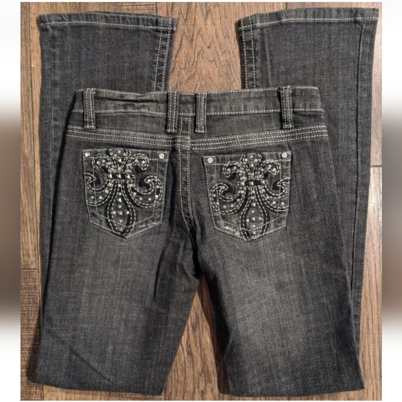 ZIPPER Brand Womens Dark Gray Wash Bootleg Jeans w/ Studs & Rhinestones - Size 5 - Picture 8 of 16